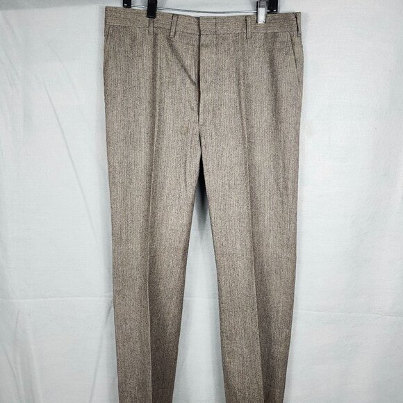 Men's Brown Dress Pants 34W 30L Zipper Closure Polyester & Wool Blend Tailored - Picture 1 of 5